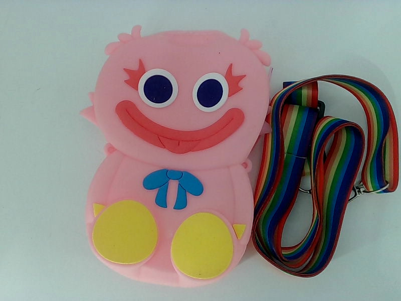 Cute Pink Doll Coin Purse with Rainbow Strap