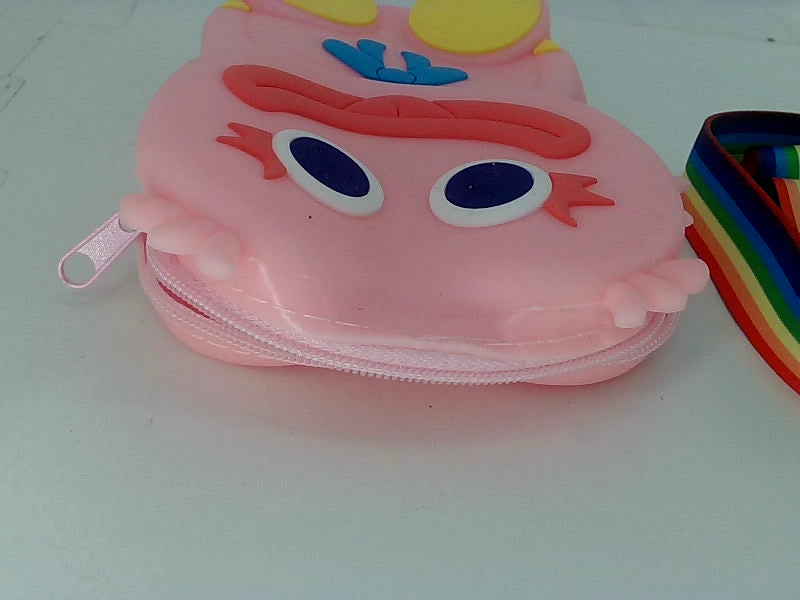 Cute Pink Doll Coin Purse with Rainbow Strap