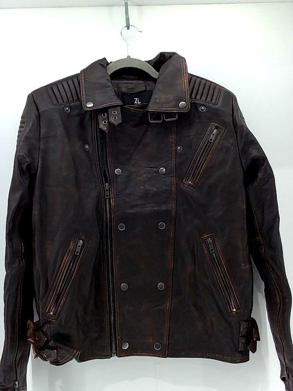 Men's Distressed Brown Leather Jacket - Medium