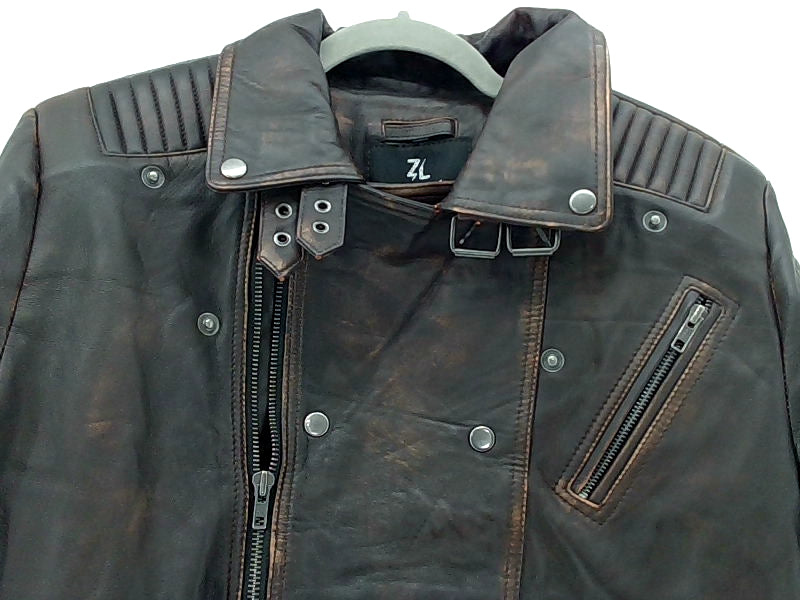 Men's Distressed Brown Leather Jacket - Medium