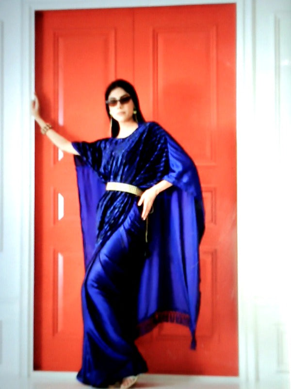 Craftstribe Satin Velvet Kaftan Color Navy Blue