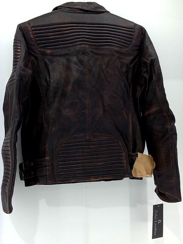 Men's Distressed Brown Leather Jacket - Medium