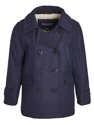 Sportoli Boy Classic Wool Blend Sherpa Winter Dress Pea Coat Peacoat Jacket - Navy (Size 7) Color Navy Size 3T