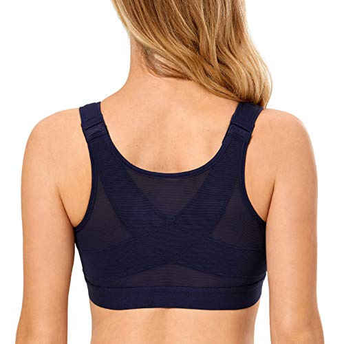 Delimira Women's Full Coverage Wireless Back Support Bra Navy 42