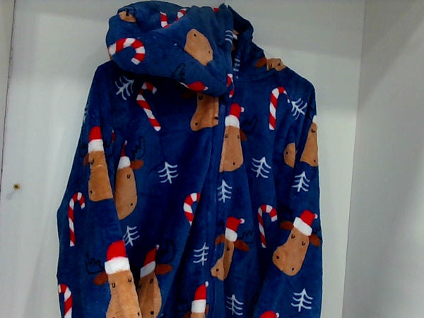 Christmas Fleece Blanket with Hood Blue Reindeer Design