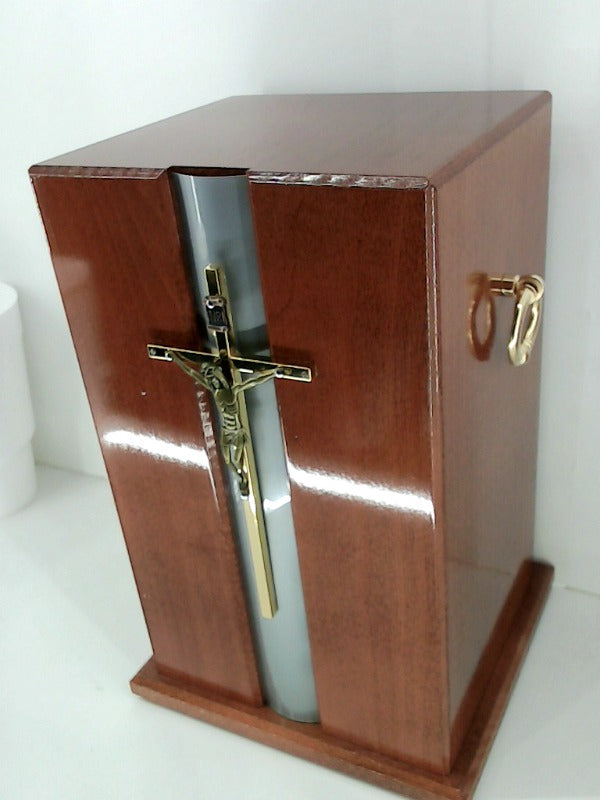 Elegant Wooden Crucifix Keepsake Box - 12x7x6 Inch