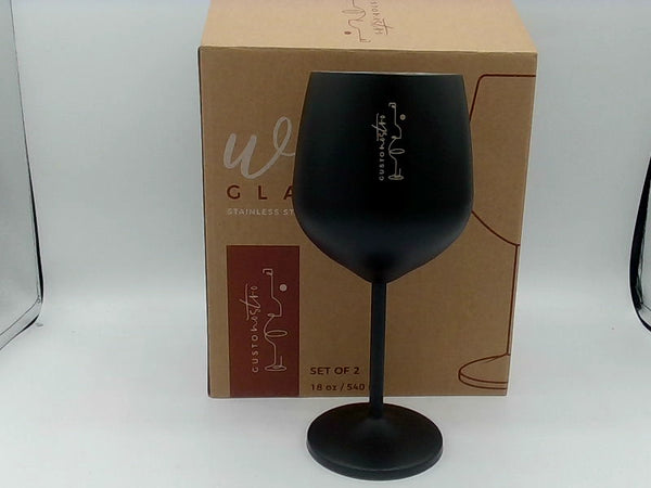 Black Stainless Steel Wine Glass Set of 2 18oz