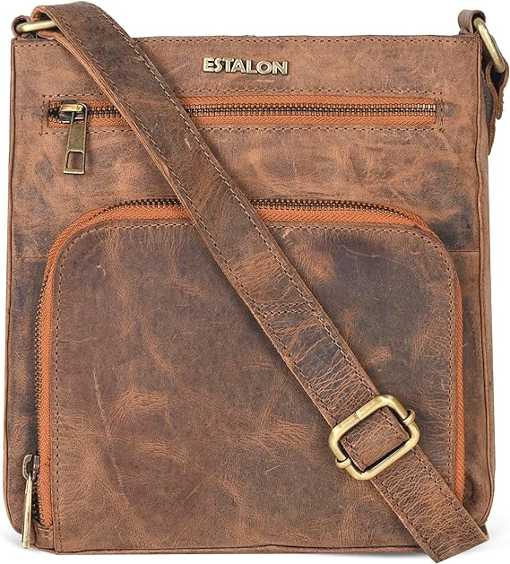 ESTALON Leather Crossbody Purse for Women Wood Color