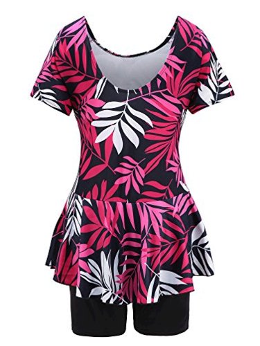 Floral Leaf Print One Piece Swim Dress 12-14