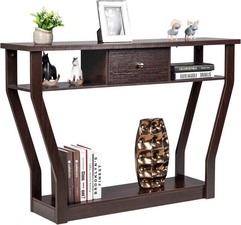 Modern Brown Sofa Table with Drawer 47 Wide