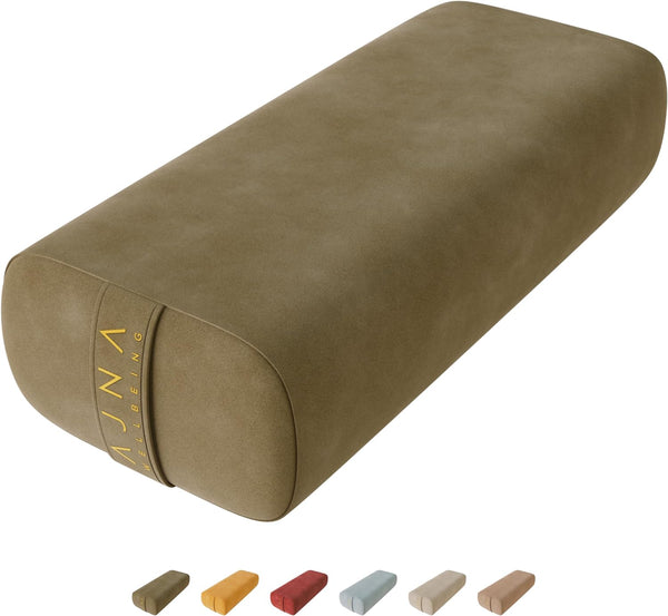 "Ajna Organic Vegan Suede Yoga Bolster Pillow - Olive - 24.6x9.9x5.7" Size"