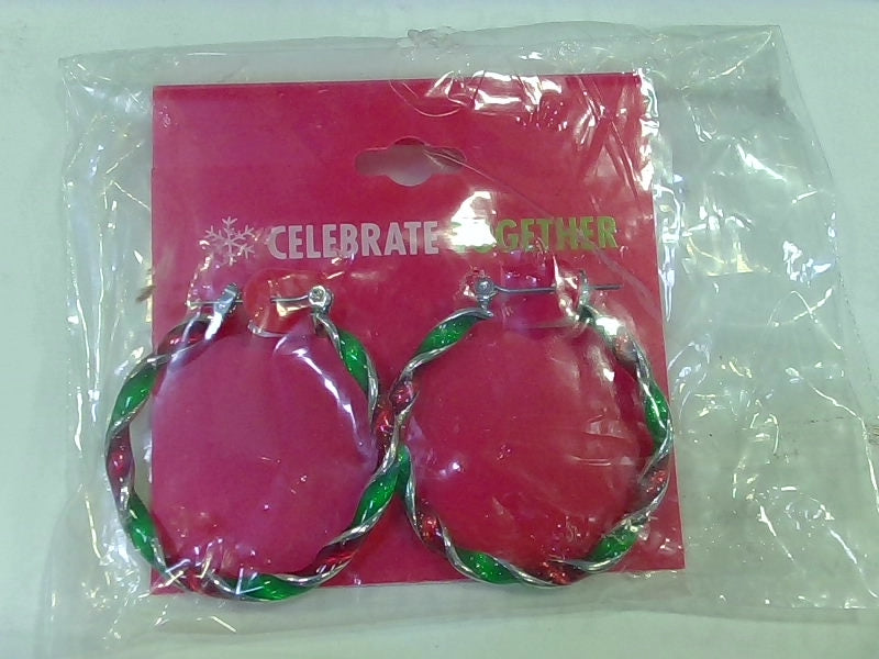 Festive Red, Green, and Silver Hoop Earrings