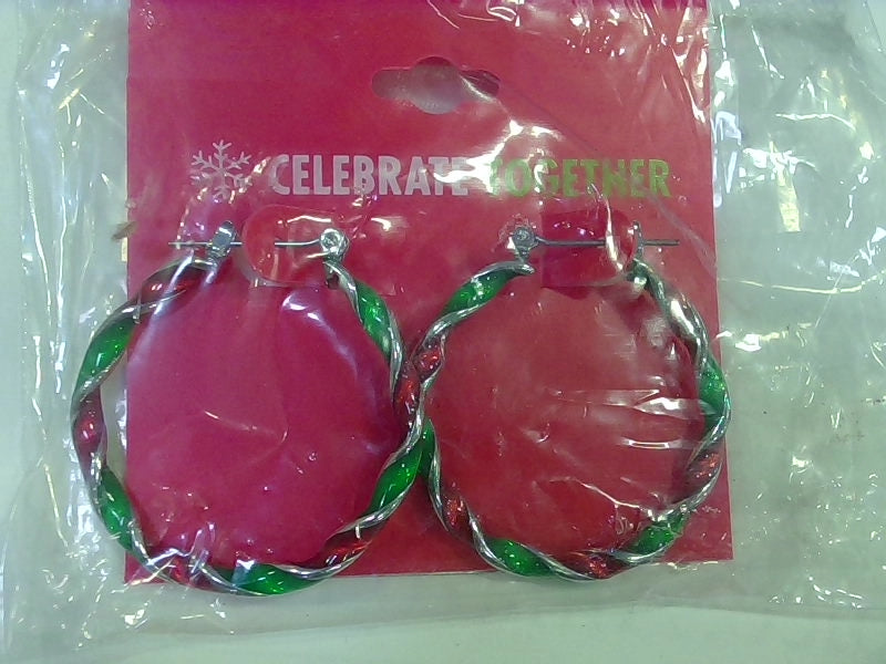 Festive Red, Green, and Silver Hoop Earrings