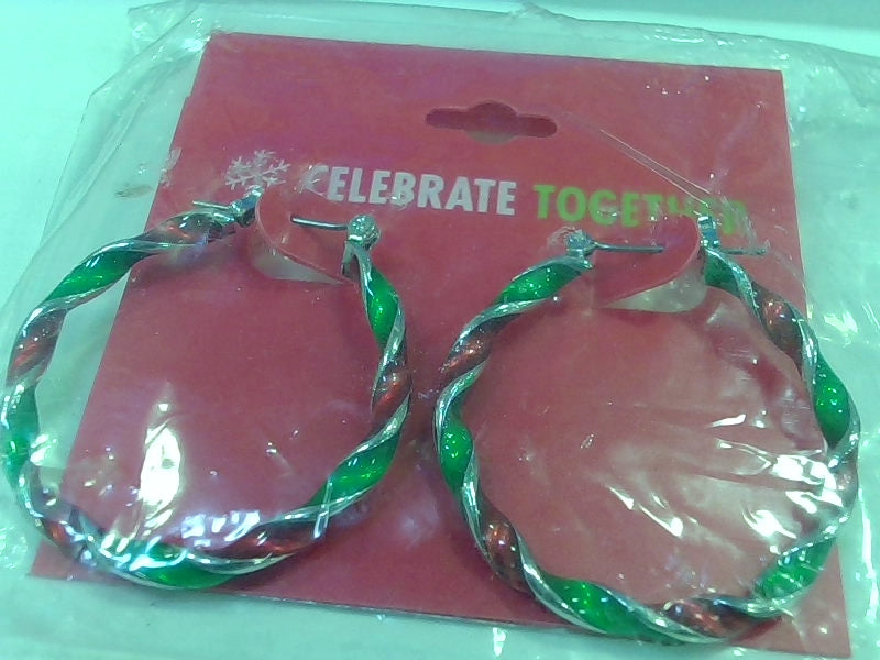 Festive Red, Green, and Silver Hoop Earrings