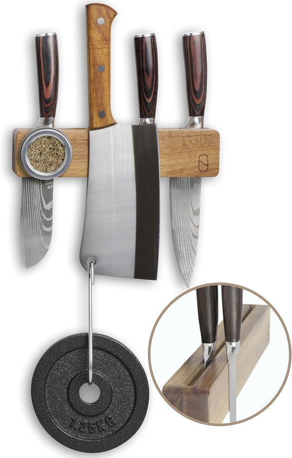 10 Inch Magnetic Knife Racks & Holder Double Storage Acacia Wood