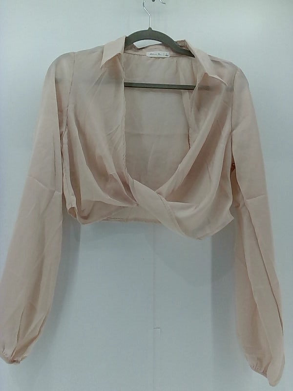 Tan Long Sleeve Crop Blouse with Zipper - Size Large