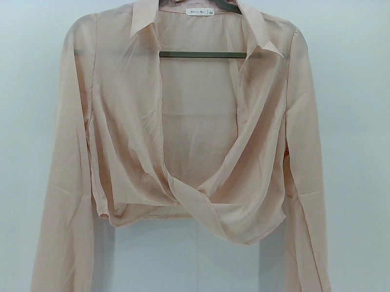 Tan Long Sleeve Crop Blouse with Zipper - Size Large