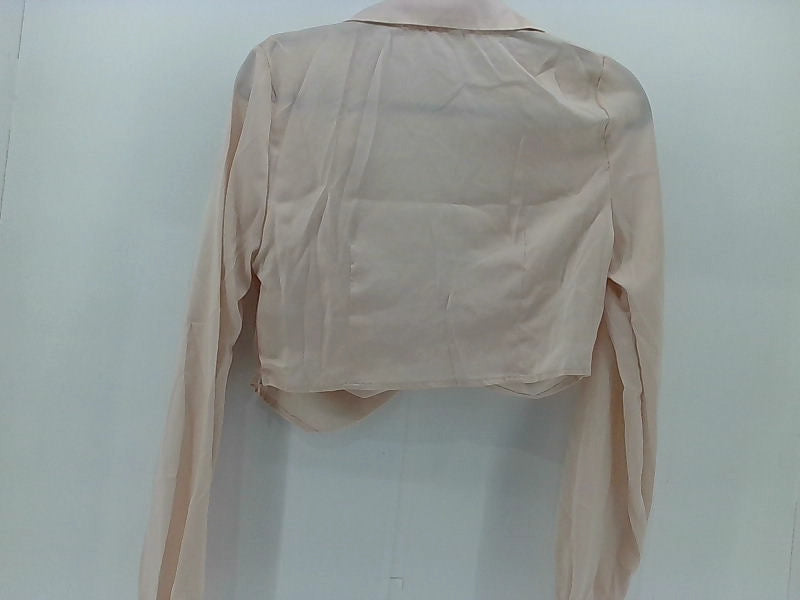 Tan Long Sleeve Crop Blouse with Zipper - Size Large