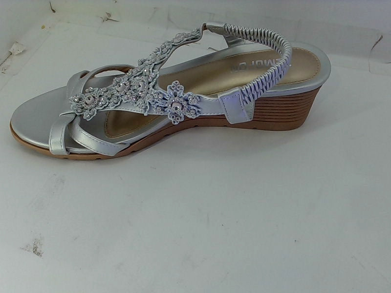 Temolfon Women's Silver Wedge Sandals Size 40