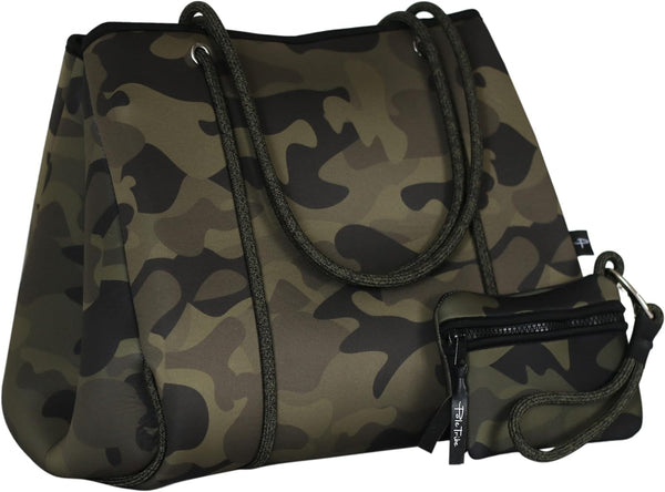 Pole Tribe Neoprene Tote - Large Beach, Gym, Travel Bag & Wallet, Water-Resistant, Durable, Lightweight, Sailor Rope Design Camo Color Camo Size One Size