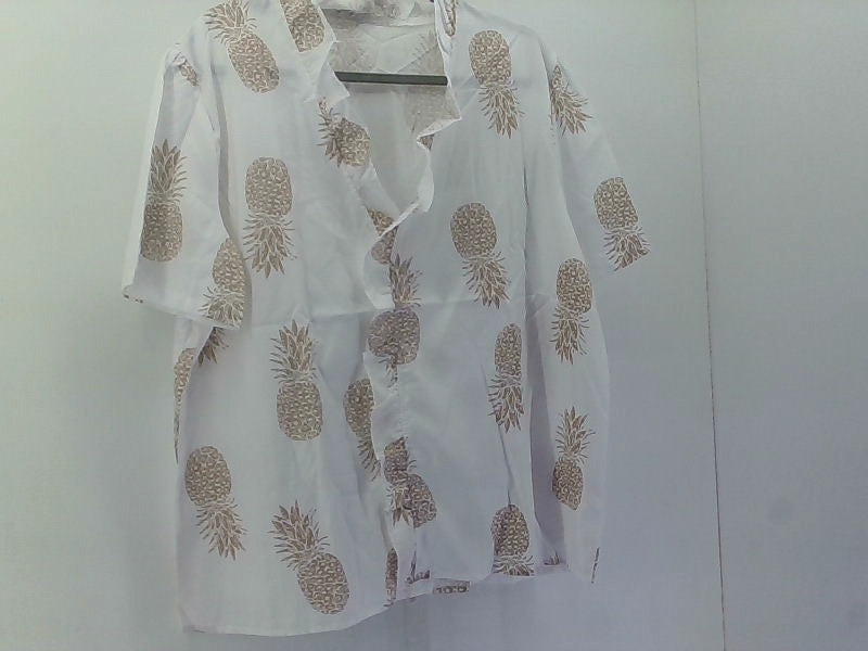 Azuki Beige Pineapple Print Women's Blouse Size 4