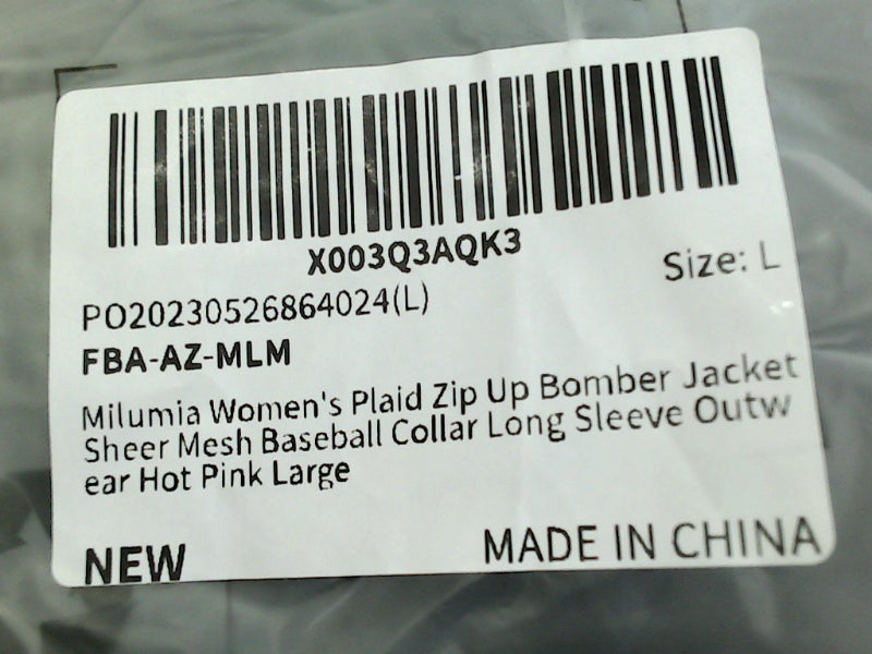 Milumia Women's Hot Pink Plaid Zip-Up Bomber Jacket - Large