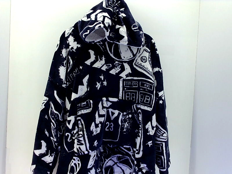 Graphic Black and White Fleece Hoodie - X-Large