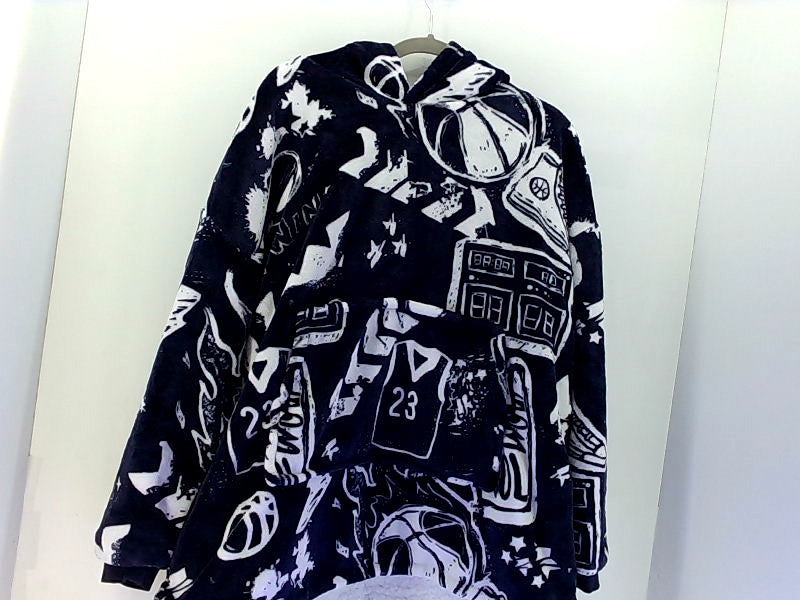 Graphic Black and White Fleece Hoodie - X-Large