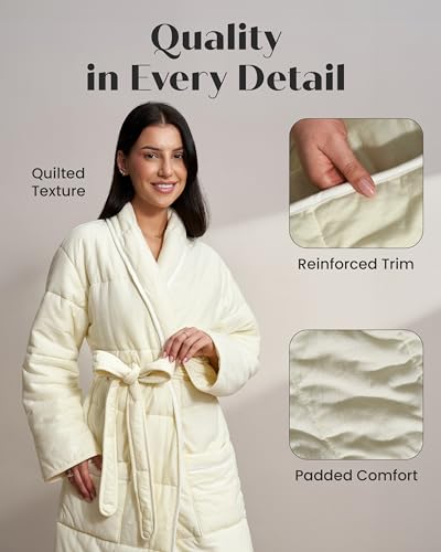 Quilted Duvet Robe Jersey Cotton Bathrobe - Cream - Small