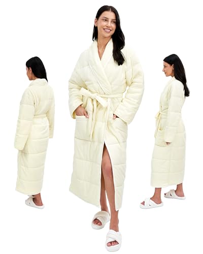 Luxury Cream Quilted Duvet Robe - Size Small