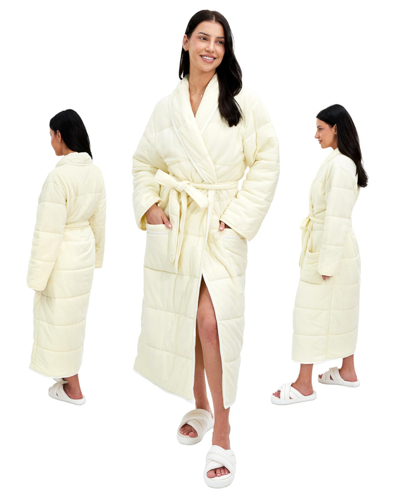 Luxury Cream Quilted Duvet Robe - Size Small