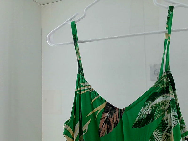 Tropical Leaf Print Green Sundress