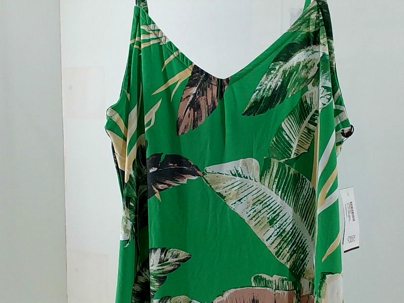 Tropical Leaf Print Green Sundress