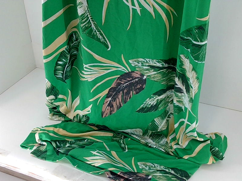 Tropical Leaf Print Green Sundress