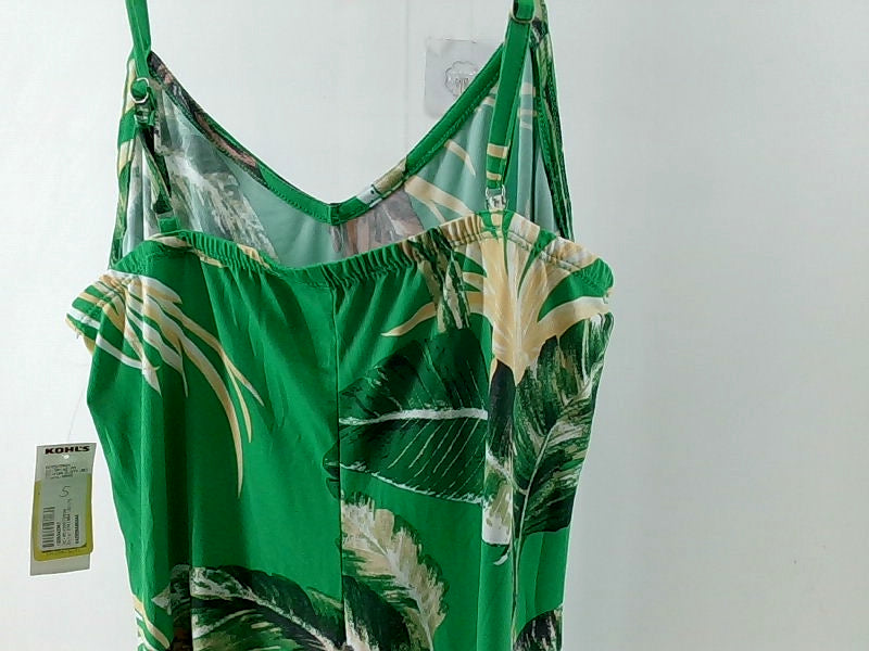 Tropical Leaf Print Green Sundress