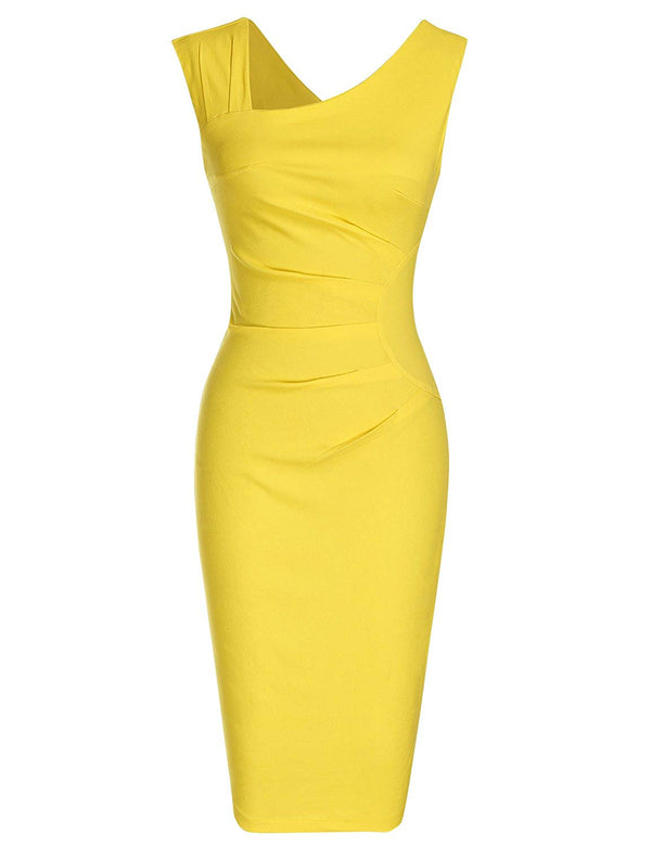 Muxxn Women's Plus Size Cut Out Neck Pencil Dress High Stretch Yellow 3XLarge