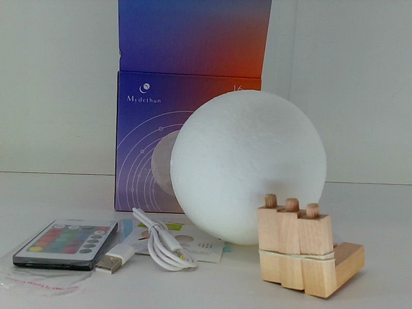 Mydethun 3D Moon Lamp with 4.7 Inch Wooden LED Night Light White & Yellow