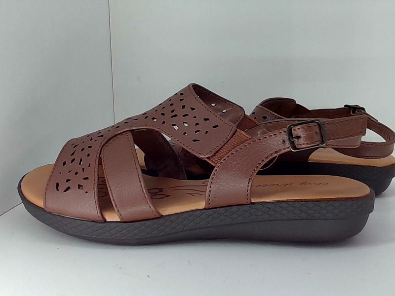 Easy Street Bolt Sandals Brown Size 6 Open Toe Flats