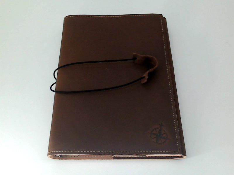 Refillable A5 Leather Journal with Compass Design 8.75x6