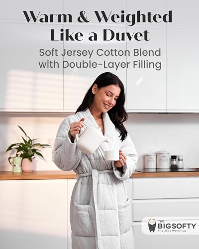 Luxury Quilted Duvet Spa Robe - Medium - Heather Grey