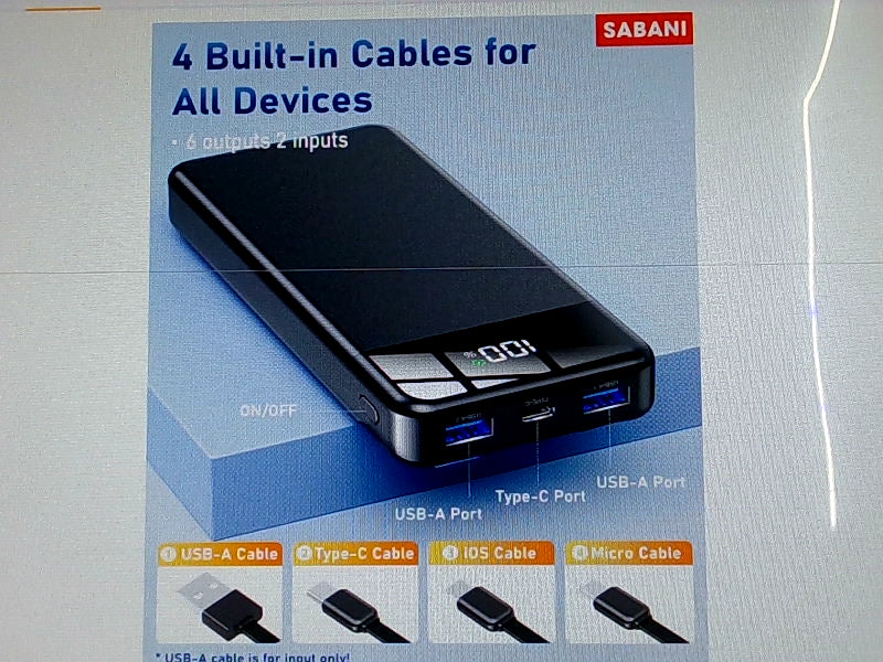 Sabani Portable Charger with Built In Cables 3500mAh 22.5W