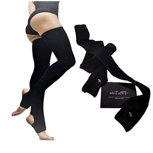 High Thigh Leg Warmers For Women. Warm Up High Socks- Yoga, Pole Dance. Non-Slip Black Color Black Size Large