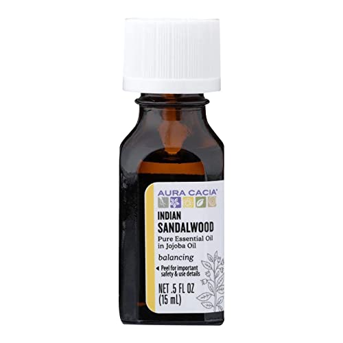 "Aura Cacia Indian Sandalwood Essential Oil in Jojoba - 15ml - 0.5 Fl Oz - Black"