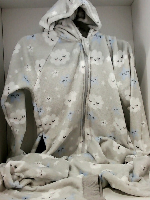 Women's Medium Grey Cloud Pattern Hooded One Piece Sleepwear