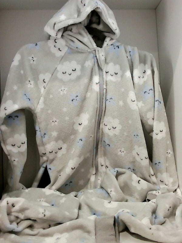 Women's Medium Grey Cloud Pattern Hooded One Piece Sleepwear