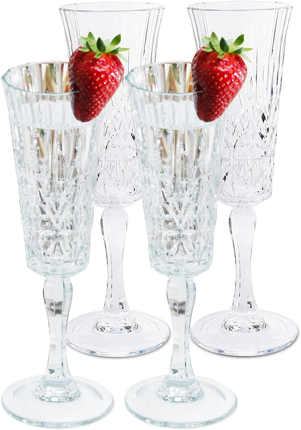 Shatterproof Plastic Champagne Flutes Clear Set of 4 Bpa Free Bellaforte 6oz