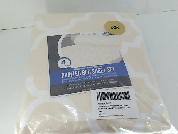 Utopia Bedding King Size Printed Bed Sheet Set - 4 Pieces - Ivory