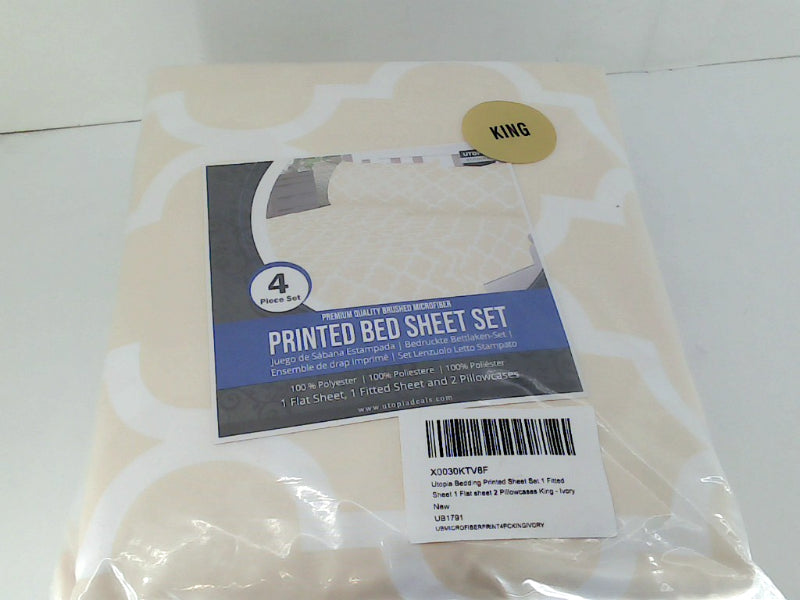 Utopia Bedding King Size Printed Bed Sheet Set - 4 Pieces - Ivory