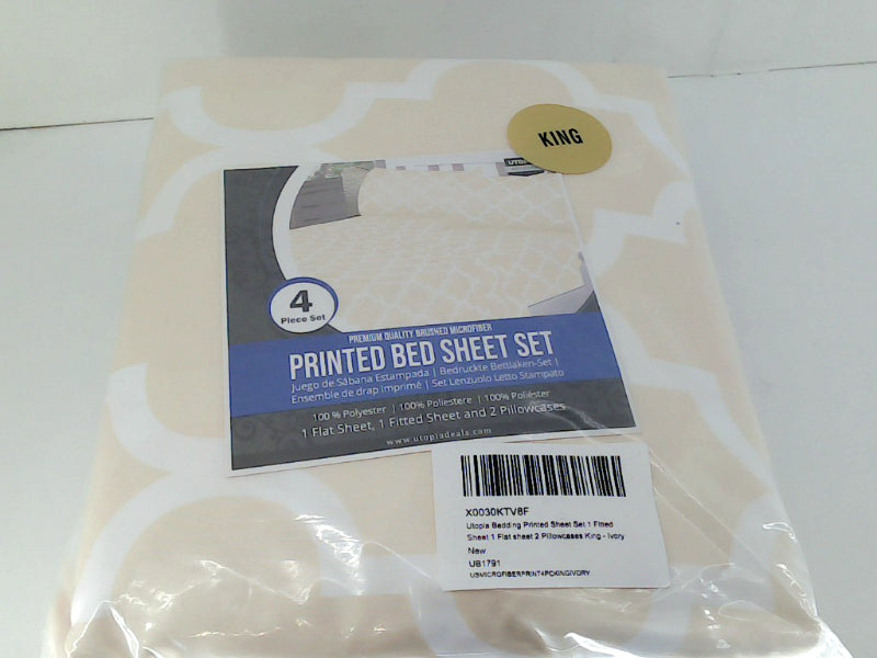 Utopia Bedding King Size Printed Bed Sheet Set - 4 Pieces - Ivory