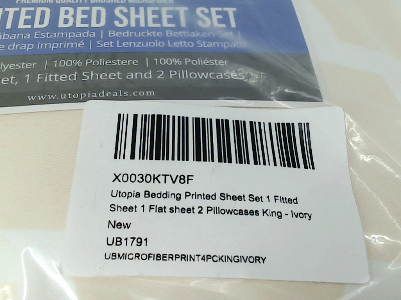 Utopia Bedding King Size Printed Bed Sheet Set - 4 Pieces - Ivory